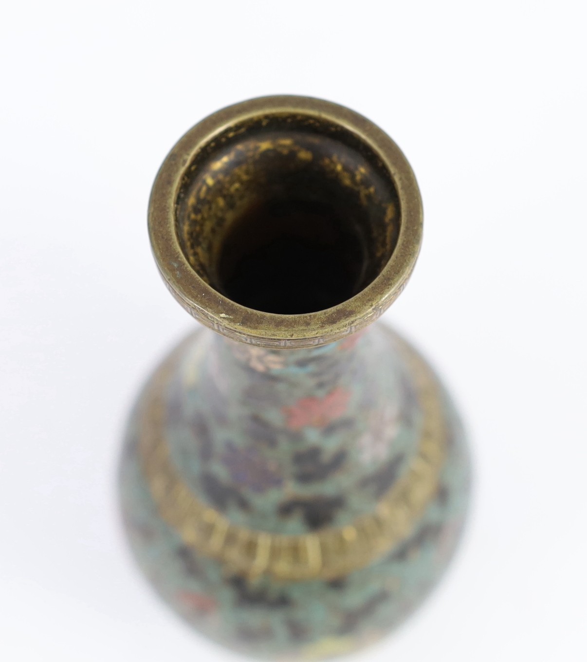A Chinese cloisonné enamel and gilt bronze baluster vase, 17th/18th century, 19.5cm high, faults